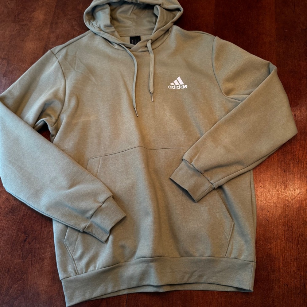 Adidas Hoodie Mens Large Sage Green Pullover Fleece Logo Athletic Sweatshirt